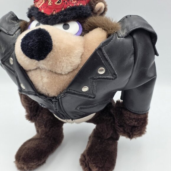 Vintage Warner Bros Tasmanian Devil Plush Biker Jacket Bandana 1980s Mighty Star - Picture 3 of 7